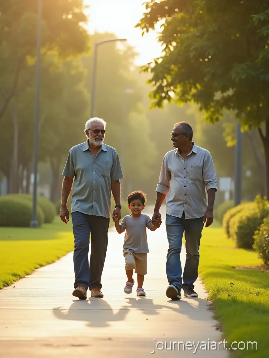 ThreeGeneration-Indian-Family-Enjoying-a-Peaceful-Morning-Walk-in-a-Modern-City-Park