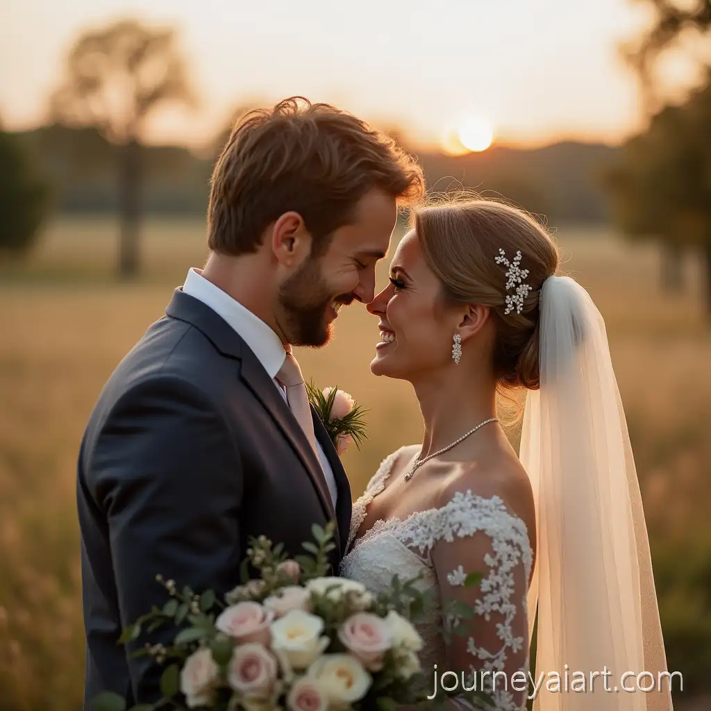 Romantic-Outdoor-Wedding-Scene-with-Smiling-Bride-and-Groom-in-Elegant-Attire