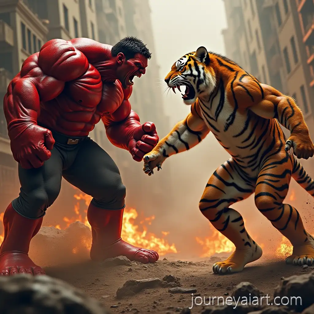 Epic-Battle-between-Red-Hulk-and-HumanEpic-Battle-Hulk-vs-Tiger-Tiger-in-Apocalyptic-Setting