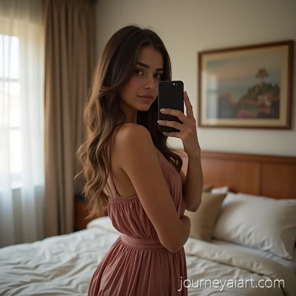 Iranian-Young-Woman-Taking-a-Selfie-in-a-Cozy-Bedroom-Setting
