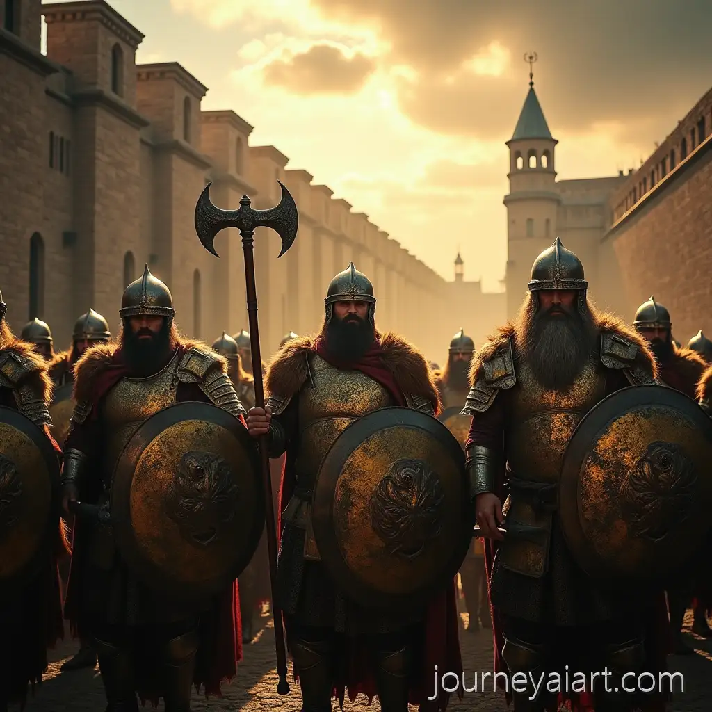 Varangian-Guards-in-Shield-Wall-Before-Theodosian-Walls-of-Constantinople-at-Sunset