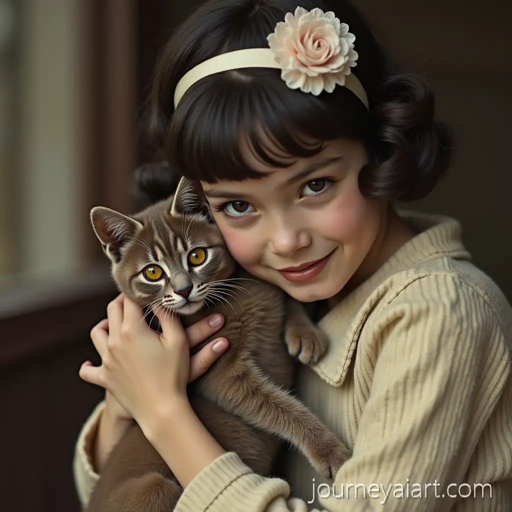 Chocolate-kitten-with-girl1940s-Japanese-Girl-Holding-a-Chocolate-Kitten