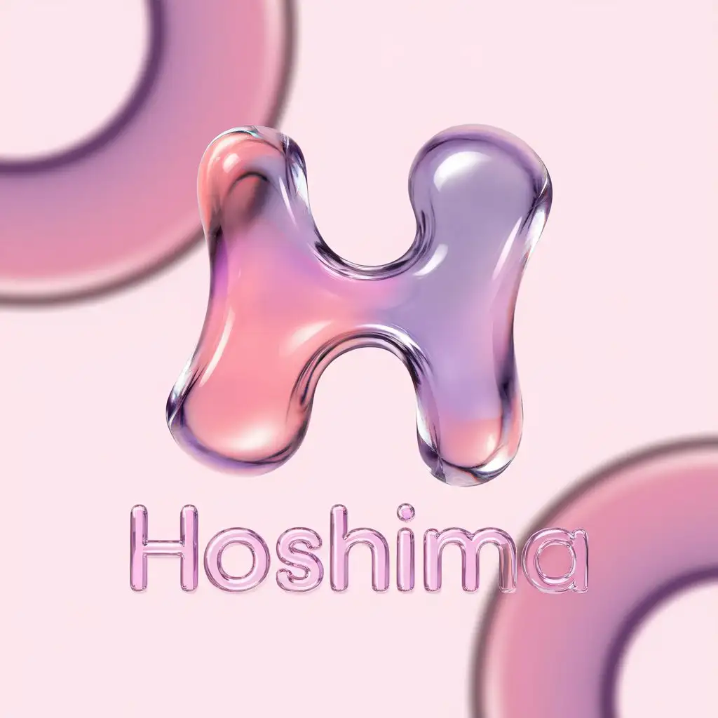 A signature-level 3D personal brand logo for HOSHIMA, human-centered artificial intelligence educator, emotionally warm, premium, unique. Abstract symbol with soft organic curves, open flowing form, gentle asymmetry, human gesture inspired shape, rounded edges only. Custom wordmark “HOSHIMA” integrated, rounded calm lettering, feminine but powerful. Color palette strictly limited to pink and purple, soft gradients, internal glow. Satin glass material, soft polymer finish, subtle 3D depth, luxury calm aesthetic. Studio lighting tinted pink and purple, no white light, no blue tones. Minimal background, ultra high quality, editorial personal brand identity.