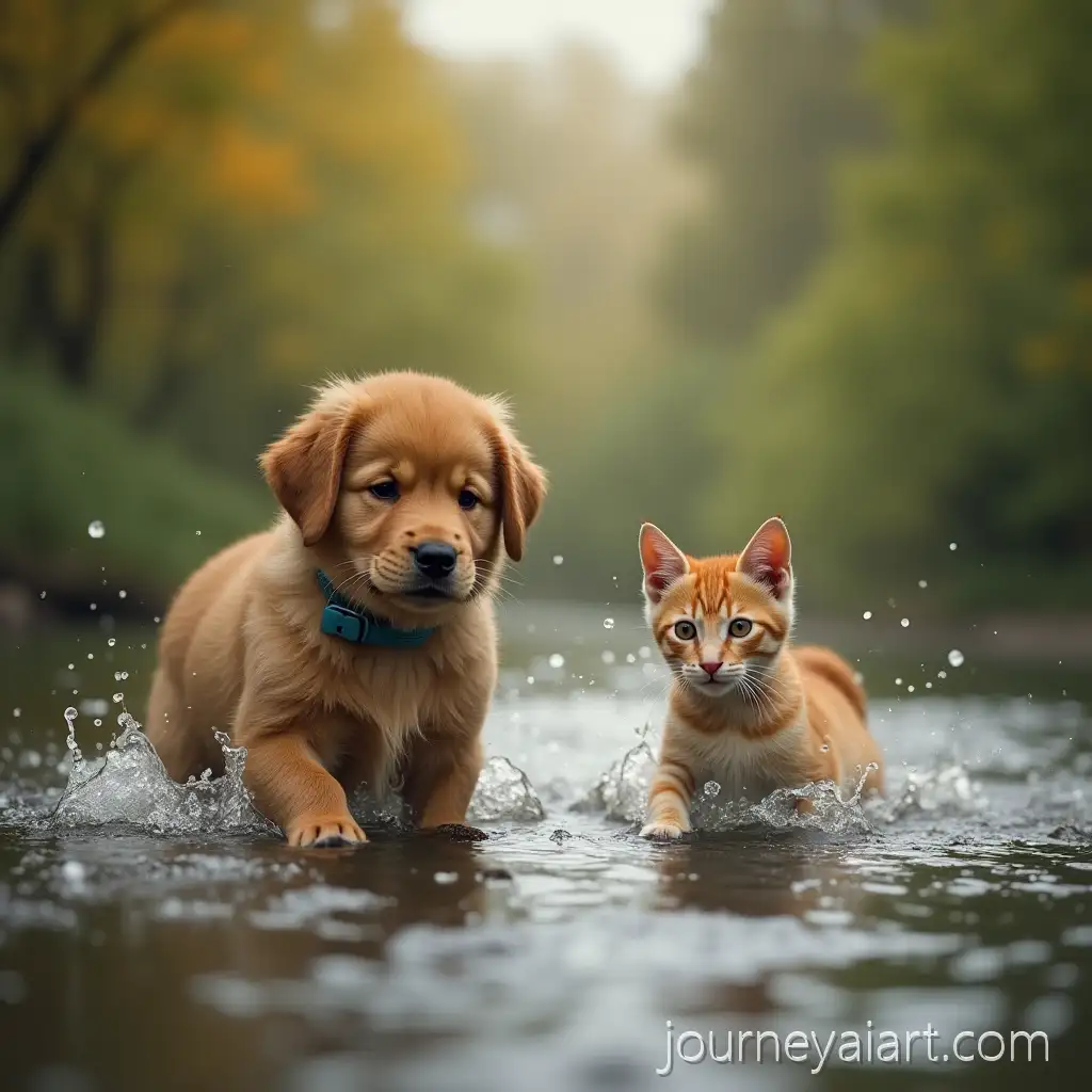 Playful-Dog-Puppy-andDog-puppy-and-cat-in-river-Little-Cat-Playing-in-the-River-in-HD