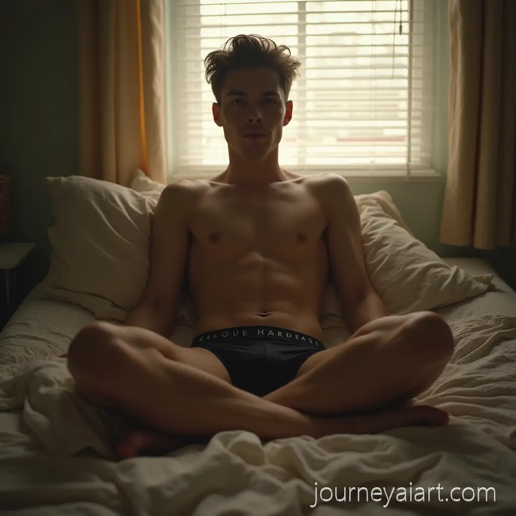 HandCinematic-shot-morning-scenesome-Young-Man-in-Boxers-on-a-Messy-Bed-with-Morning-Sunlight