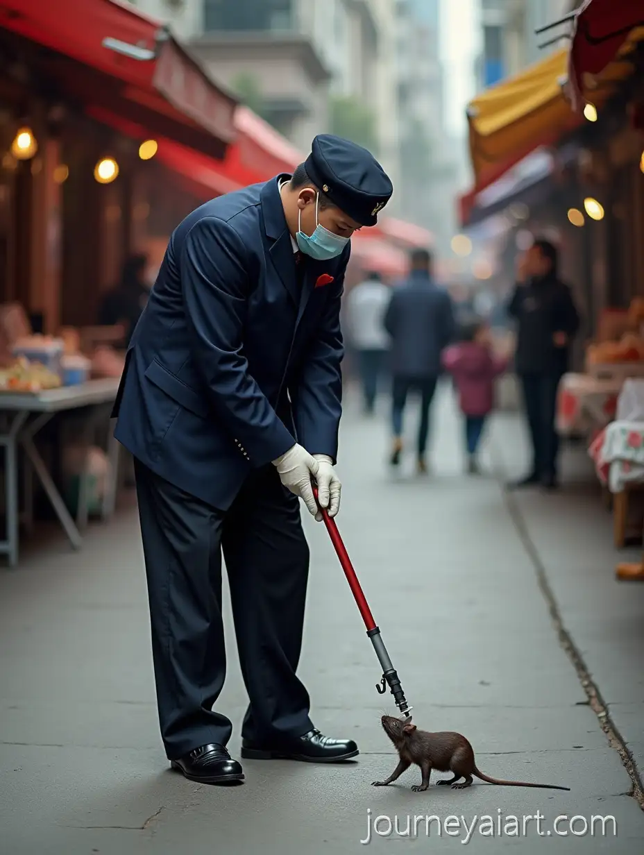 Chinese-Municipal-Worker-Picking-Up-Dead-Rat-in-Traditional-Macau-Street-Market