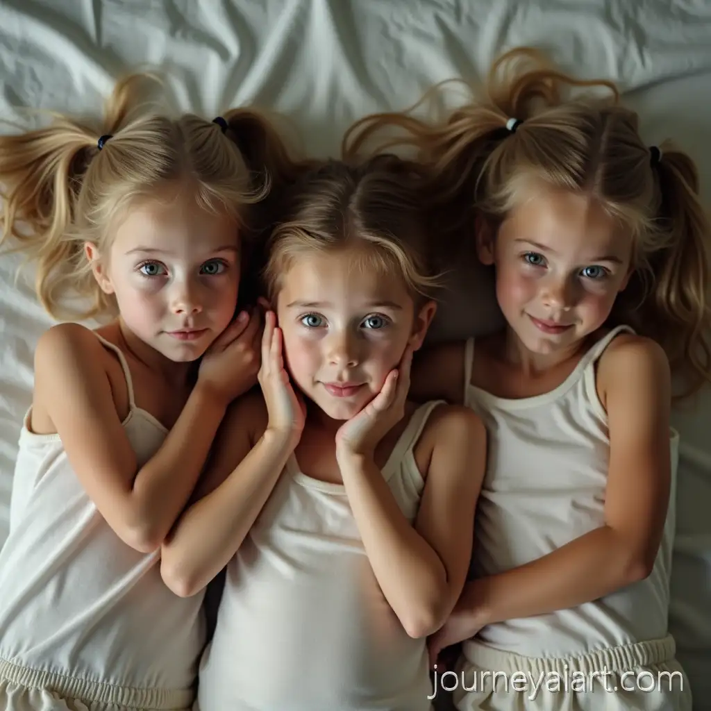 Three-Skinny-Girls-with-Pigtails-on-Bed-Looking-at-Camera