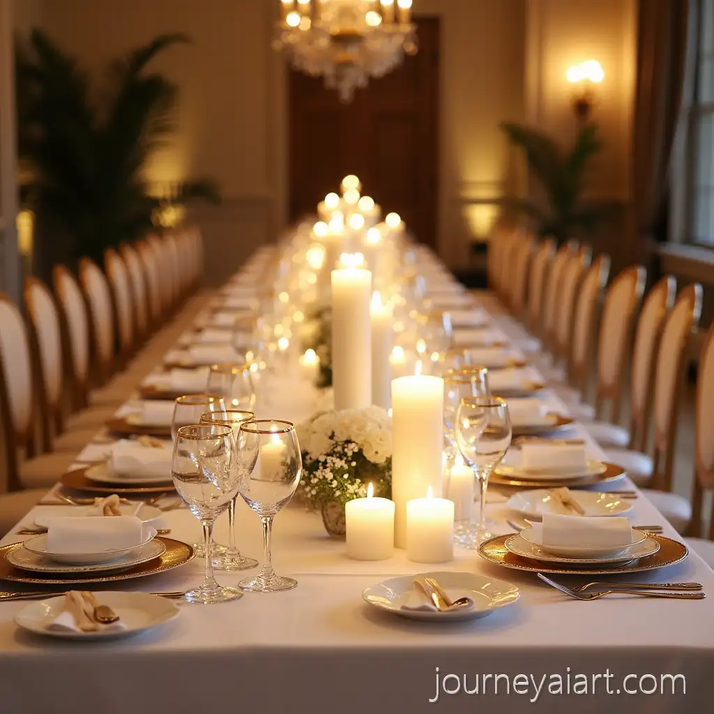 Elegant-White-and-Gold-Wedding-Reception-Dinner-with-Banquet-Tables-and-Candlelight-Ambiance