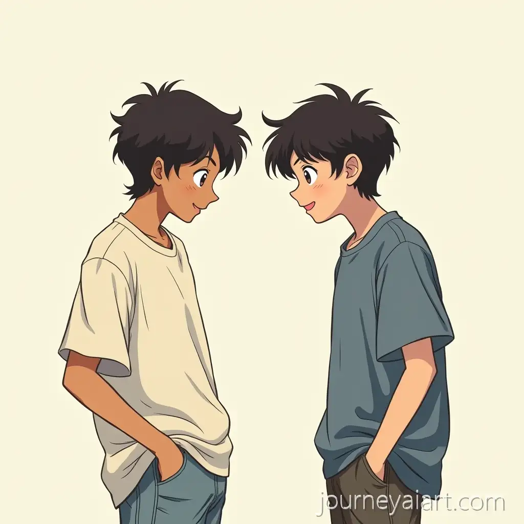 90s-Retro-Anime-Style-Young-Men-Conversing-in-Stylish-Natural-Pose-Full-Body-Illustration
