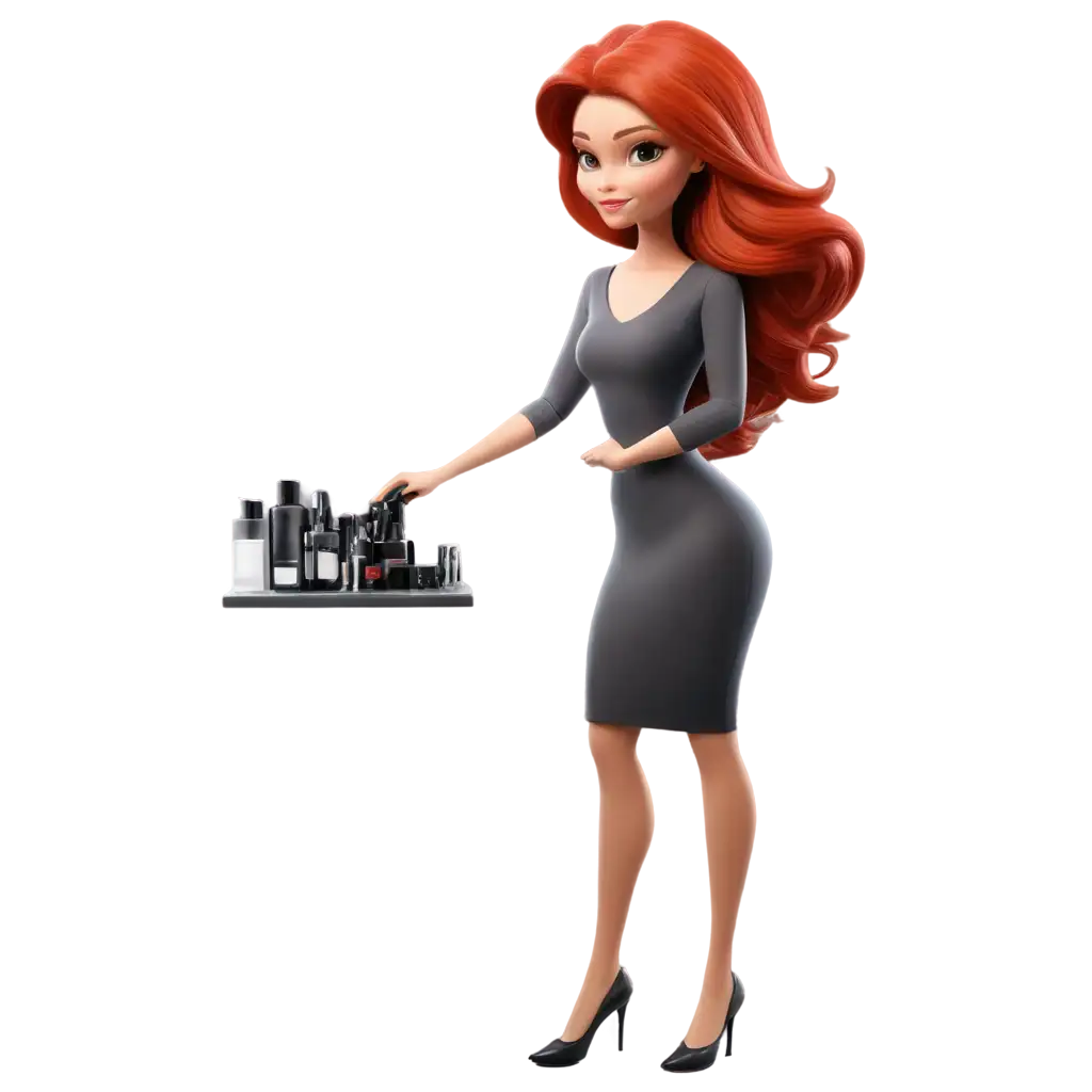 PNG-Image-of-Woman-with-Red-Hair-at-a-Beauty-Salon-Vibrant-Cartoon-Illustration