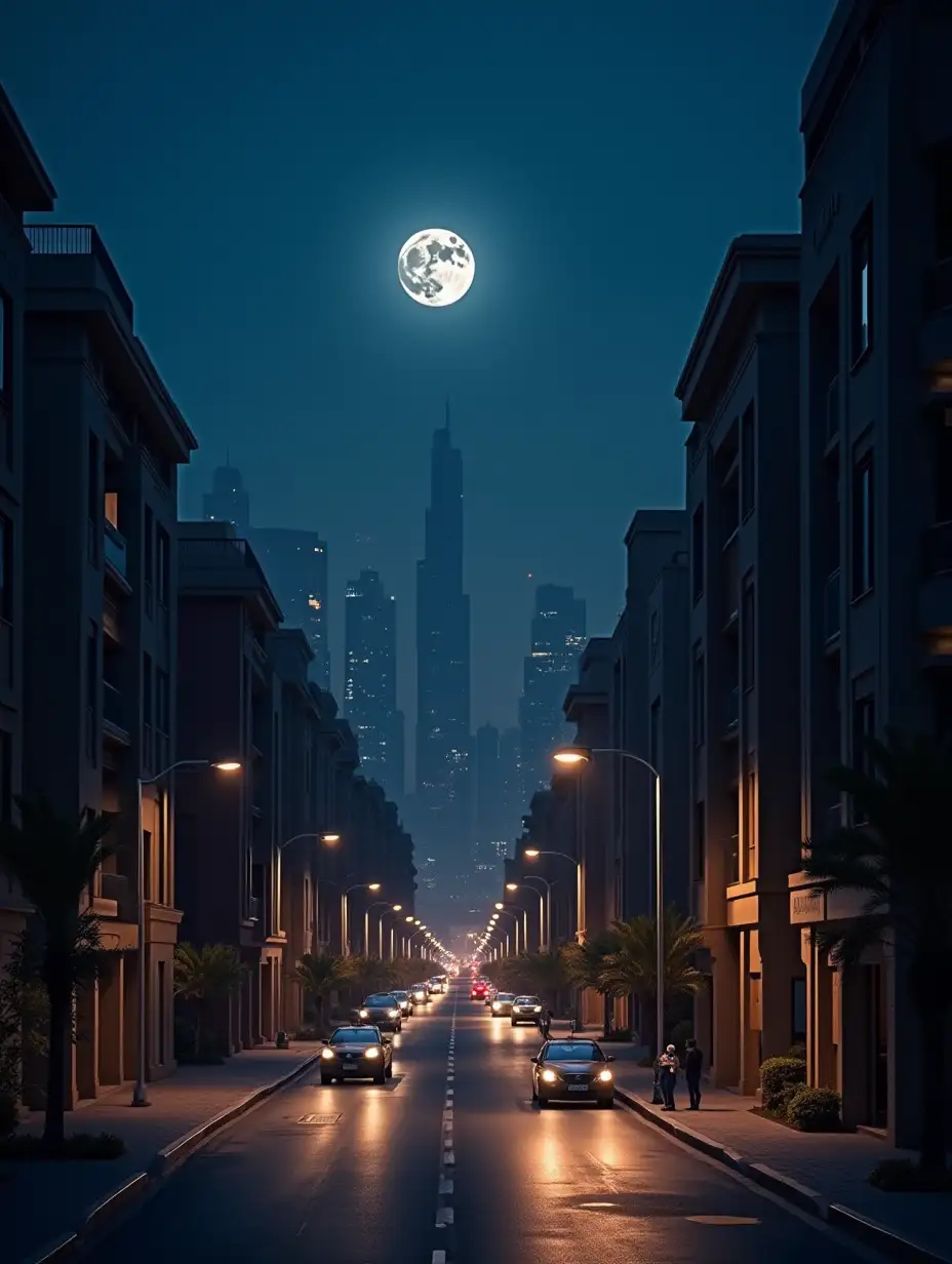 Nighttime-Urban-Scene-with-Gulf-City-Style-and-Metropolitan-Skyline