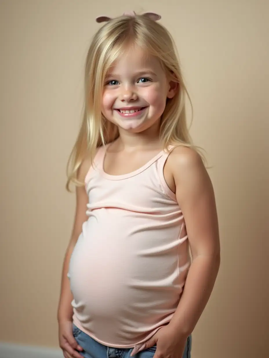 Adorable-Pregnant-Blonde-Girl-in-Stretchy-Tank-Top-at-Preschool