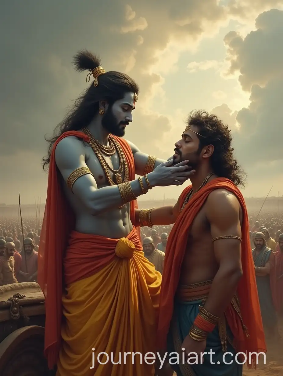 Lord-Krishna-on-Chariot-with-Arjuna-in-Emotional-Moment-on-Battlefield