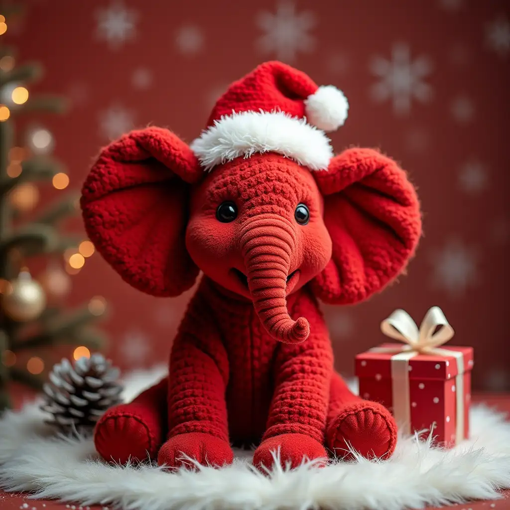 christmas red elephant on christmas background wift gift from santa