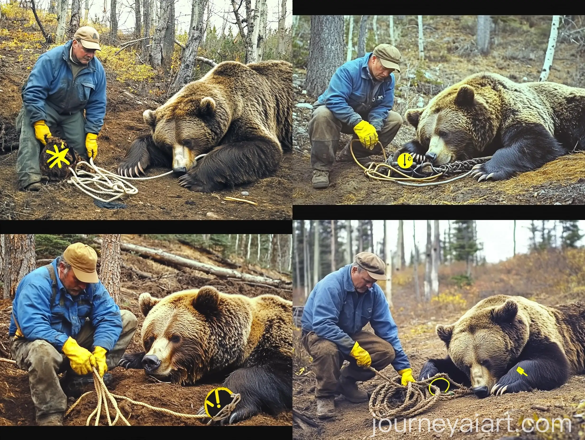 Man-with-Tranquilized-Bear-in-Forested-Wildlife-Rescue-Scene