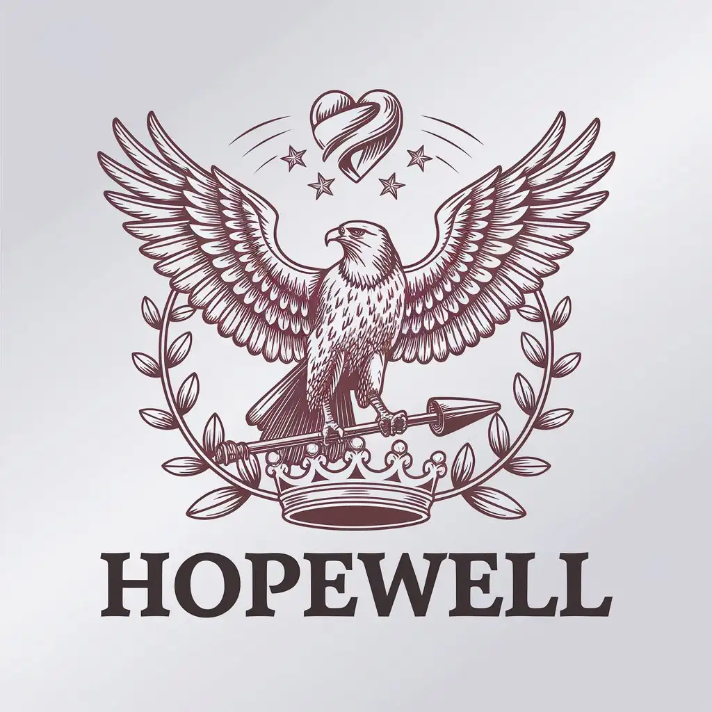 LOGO Design for Hopewell Hawk Crown Stars and Symbols of Hope Happiness Freedom for Education Industry