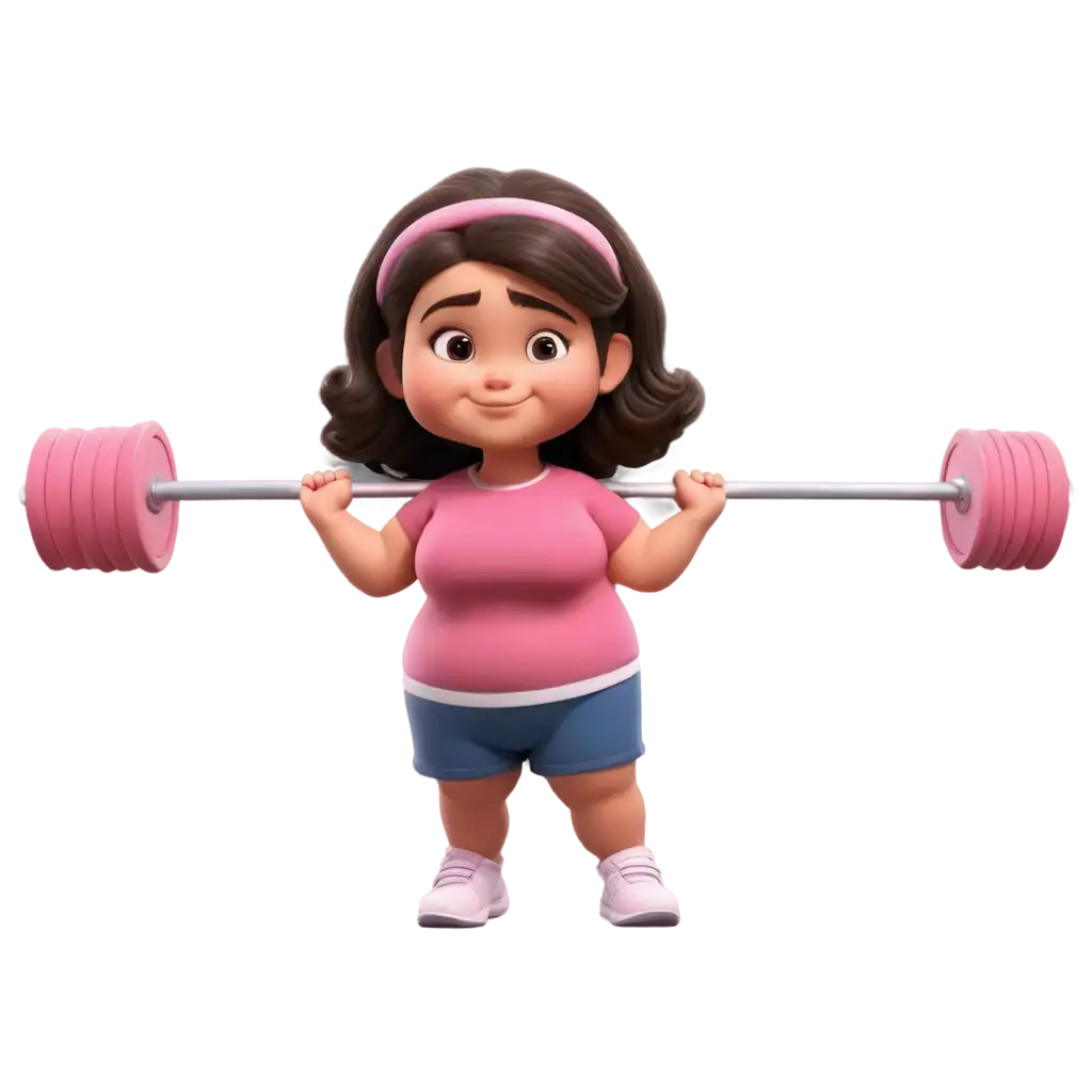 3D-Animated-PNG-Young-Chubby-Girl-Child-Powerlifting-with-Barbell