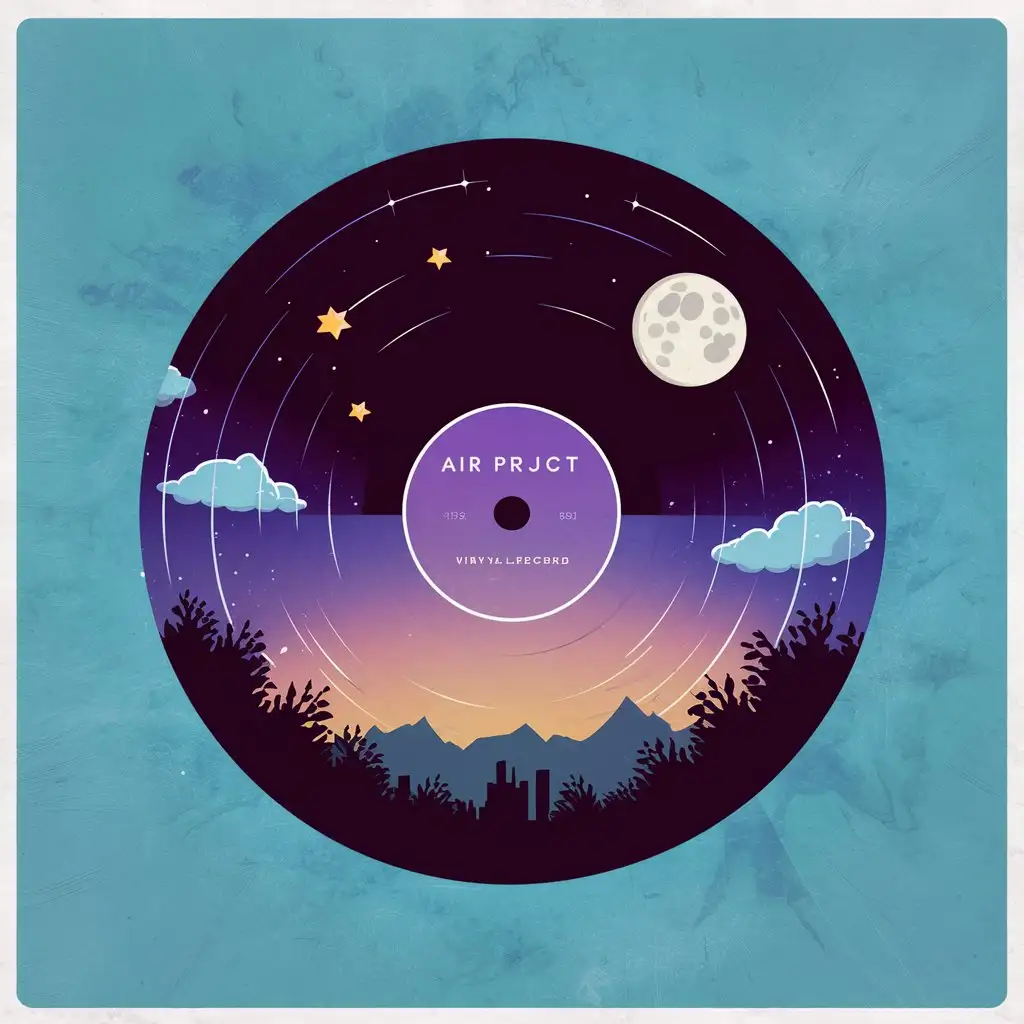 LOGO Design for AIr PRJCT Vinyl Record with Nighttime Sky and Cosmic Elements