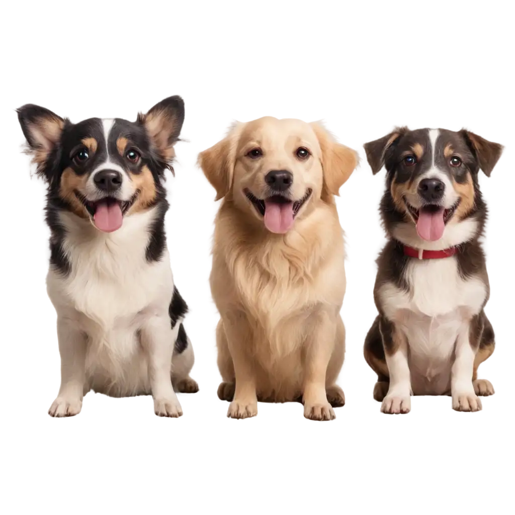 A group of happy dogs with wagging tails that are excited to see you