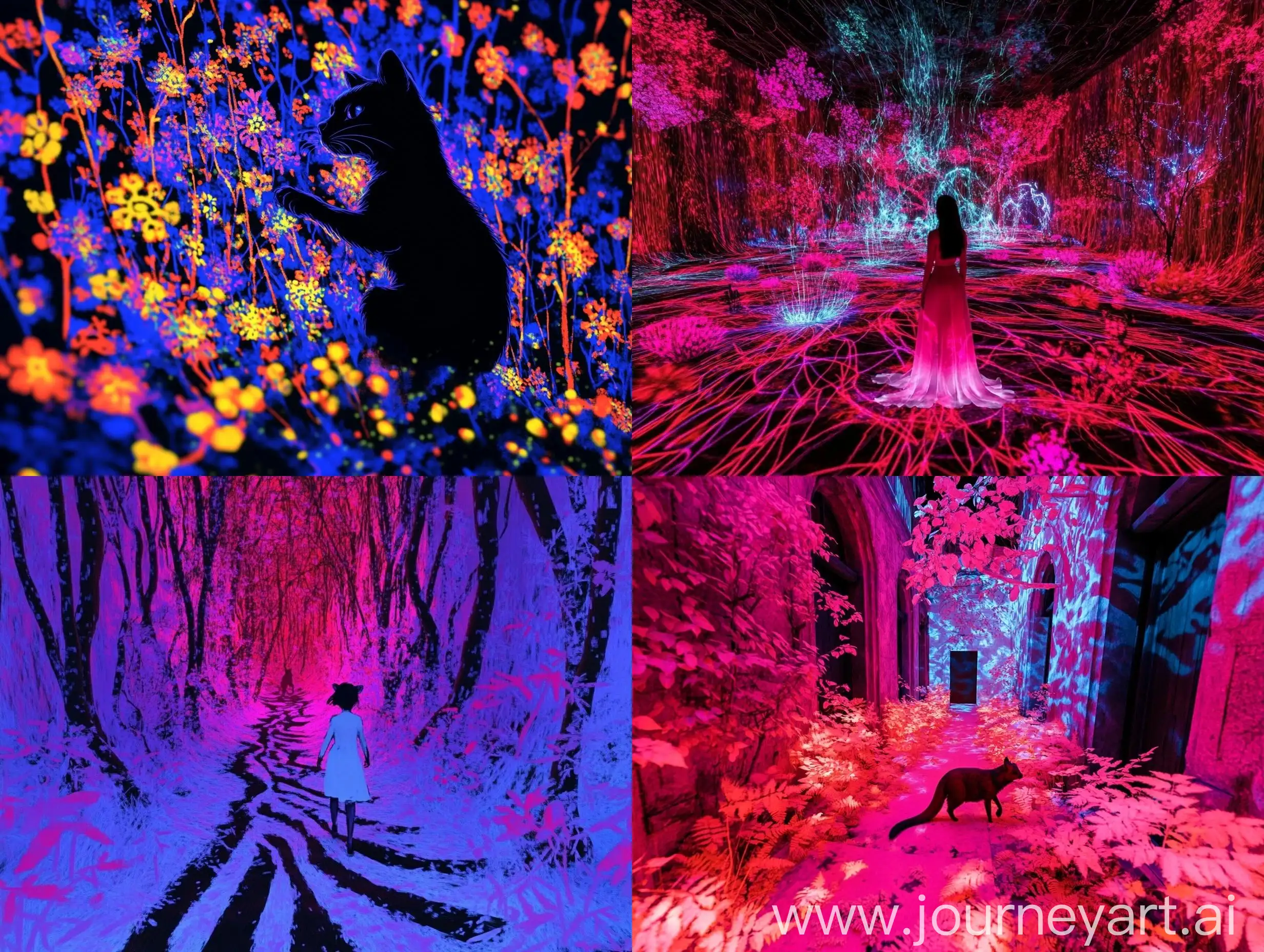 Magical-Animal-in-NeonFilled-Dark-Room-with-Fluorescent-Flowers-and-Trees