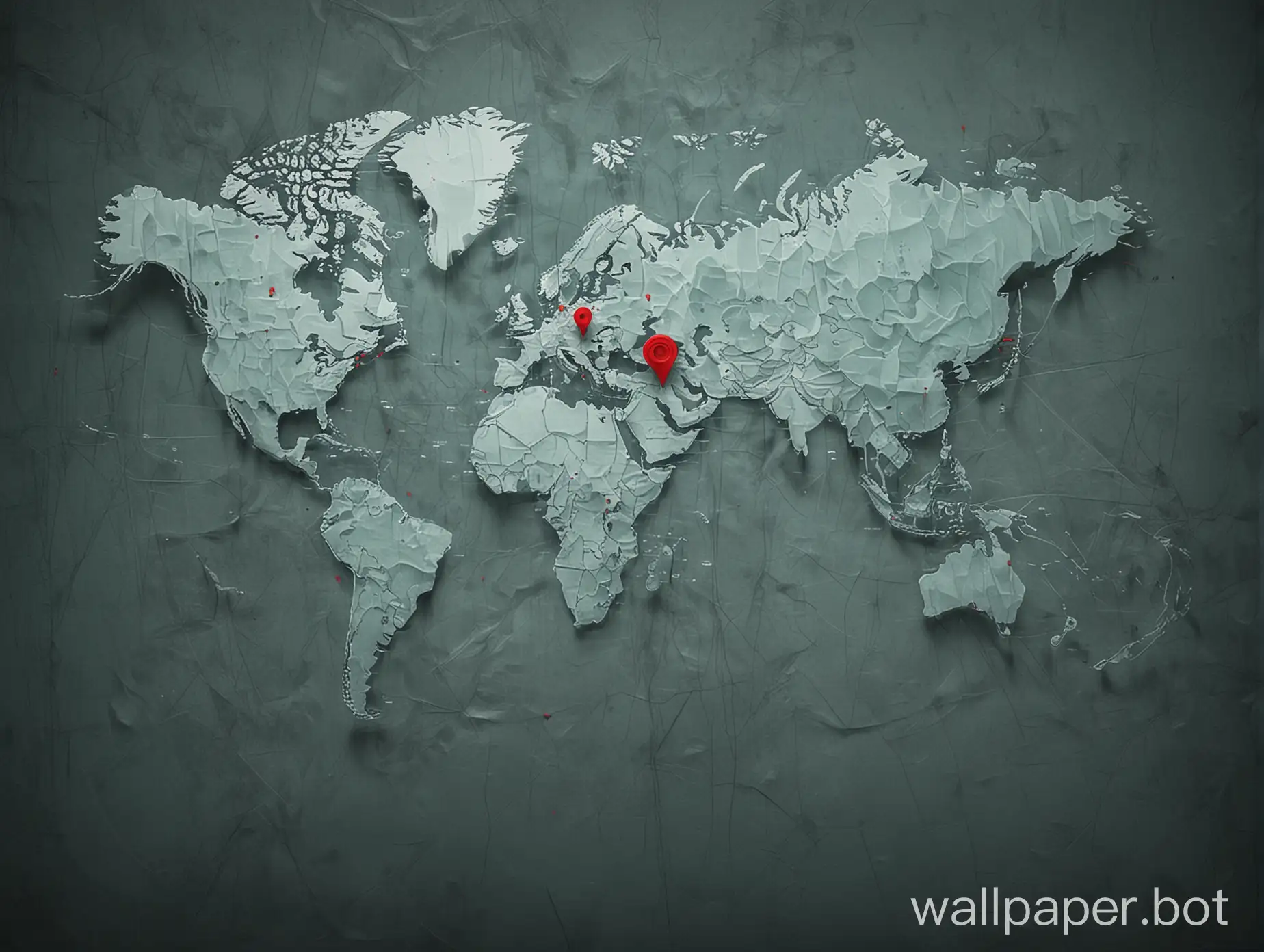 Dark-Soft-Turquoise-Gradient-Background-with-Crumple-Paper-Texture-and-Grey-World-Map-with-Red-Pin