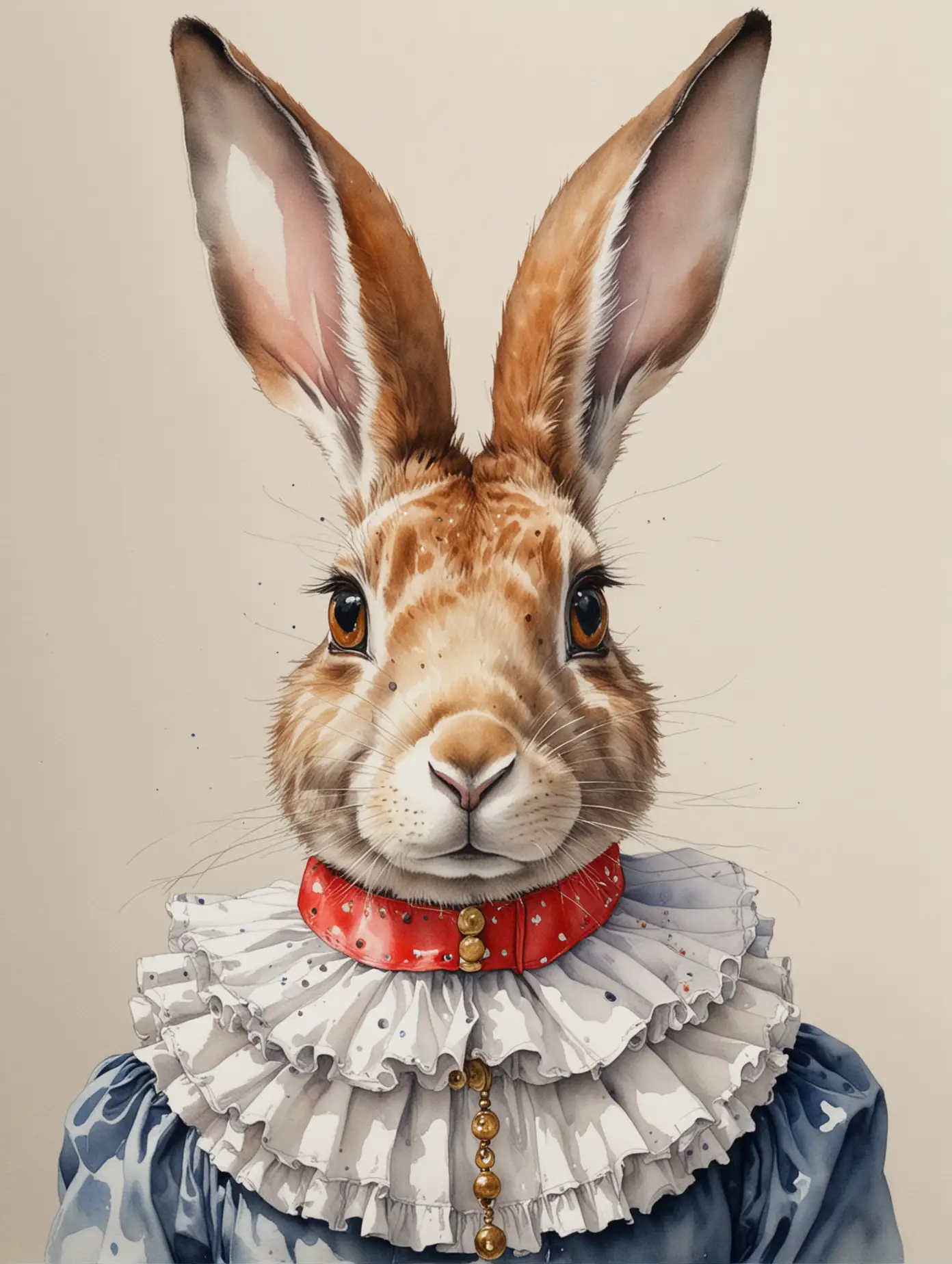 Hare-in-Pierrot-Collar-Watercolor-Drawing-with-Intricate-Details