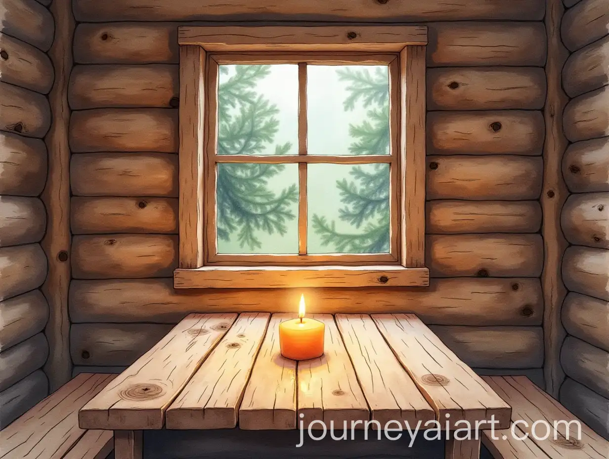 Cozy-Wooden-Cabin-Interior-with-Candlelit-Wooden-Table