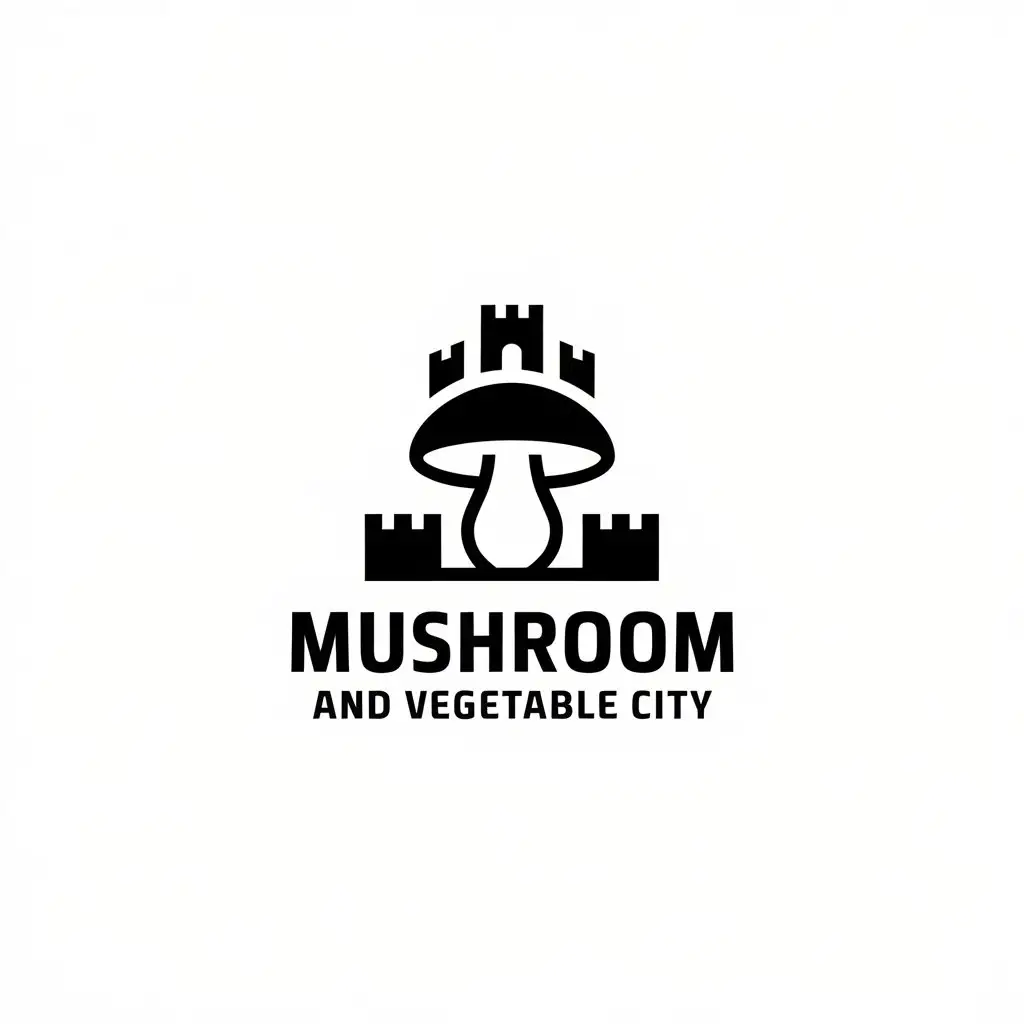 a vector logo design,with the text "Mushroom and vegetable city", main symbol:mushrooms, castle, city walls,Minimalistic,be used in Restaurant industry,clear background