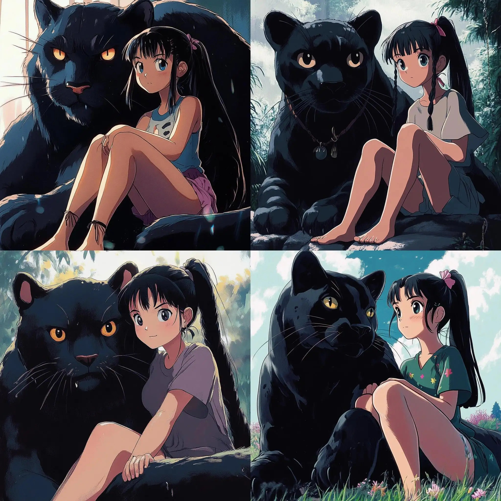 Female-Anime-Character-with-Black-Pigtail-Hair-and-Giant-Black-Panther-in-1990s-Ghibli-Style