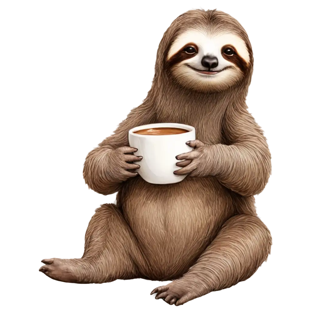 PNG-Image-of-a-Sloth-Holding-a-Cup-of-Coffee-Adorable-and-HighQuality-Artwork