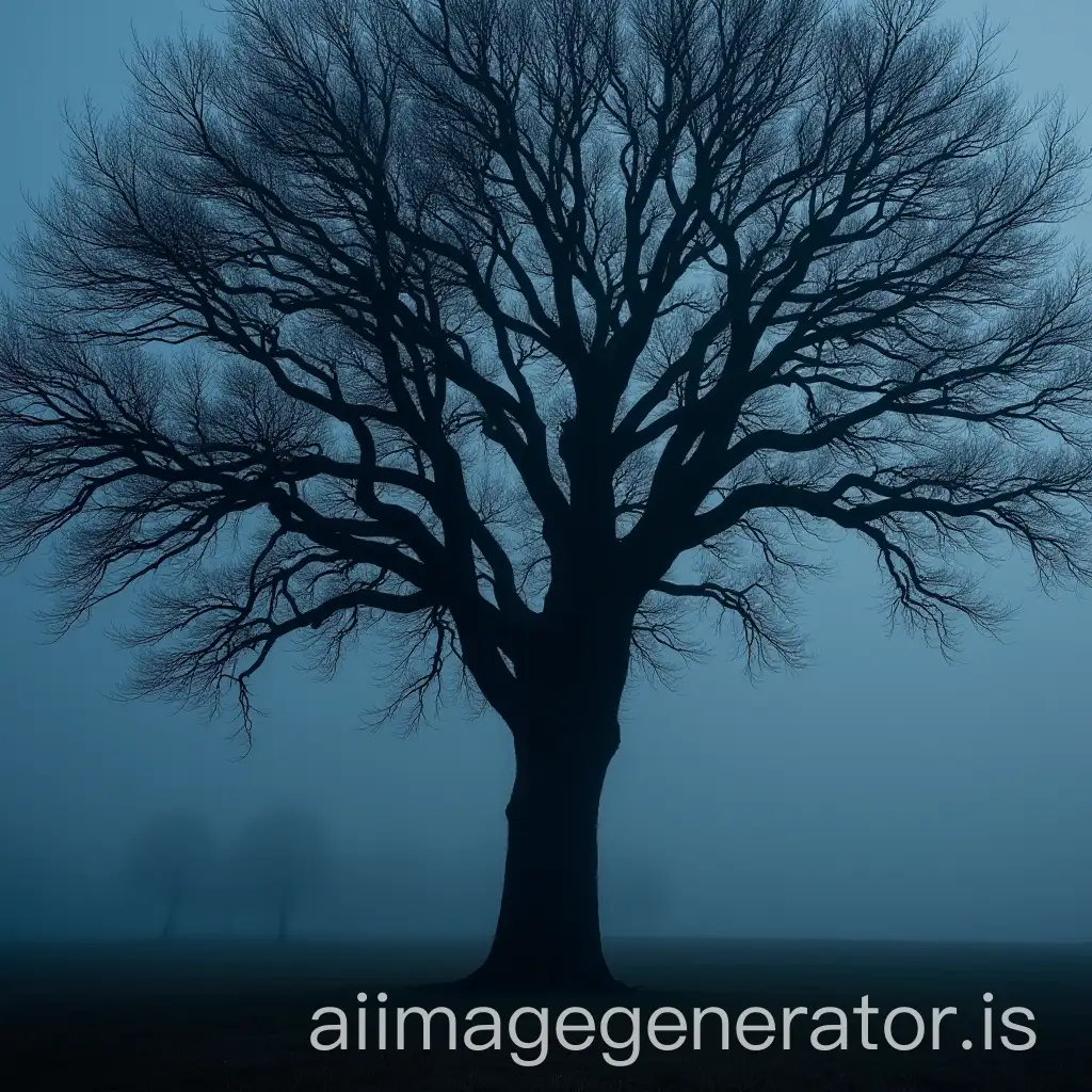 Melancholic-Blue-Tinted-Black-TreeAI-Art-Prompt-Expansion-with-Oak-Elements