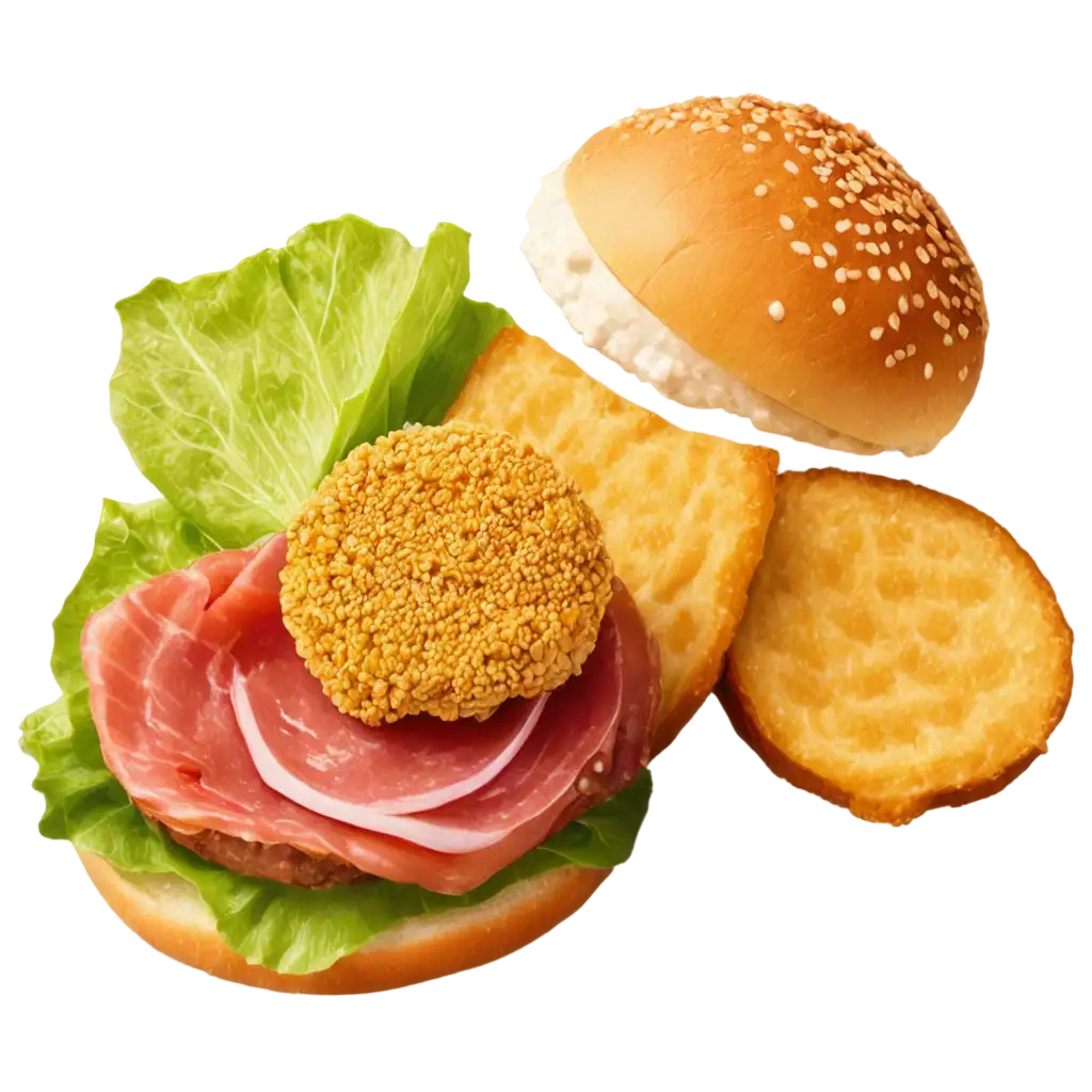 HighResolution-PNG-Image-of-Deconstructed-Hamburger-Sesame-Seed-Bun-Fresh-Lettuce-Tomato-Slices-Cheese-Beef-Patty-Mustard-Bacon