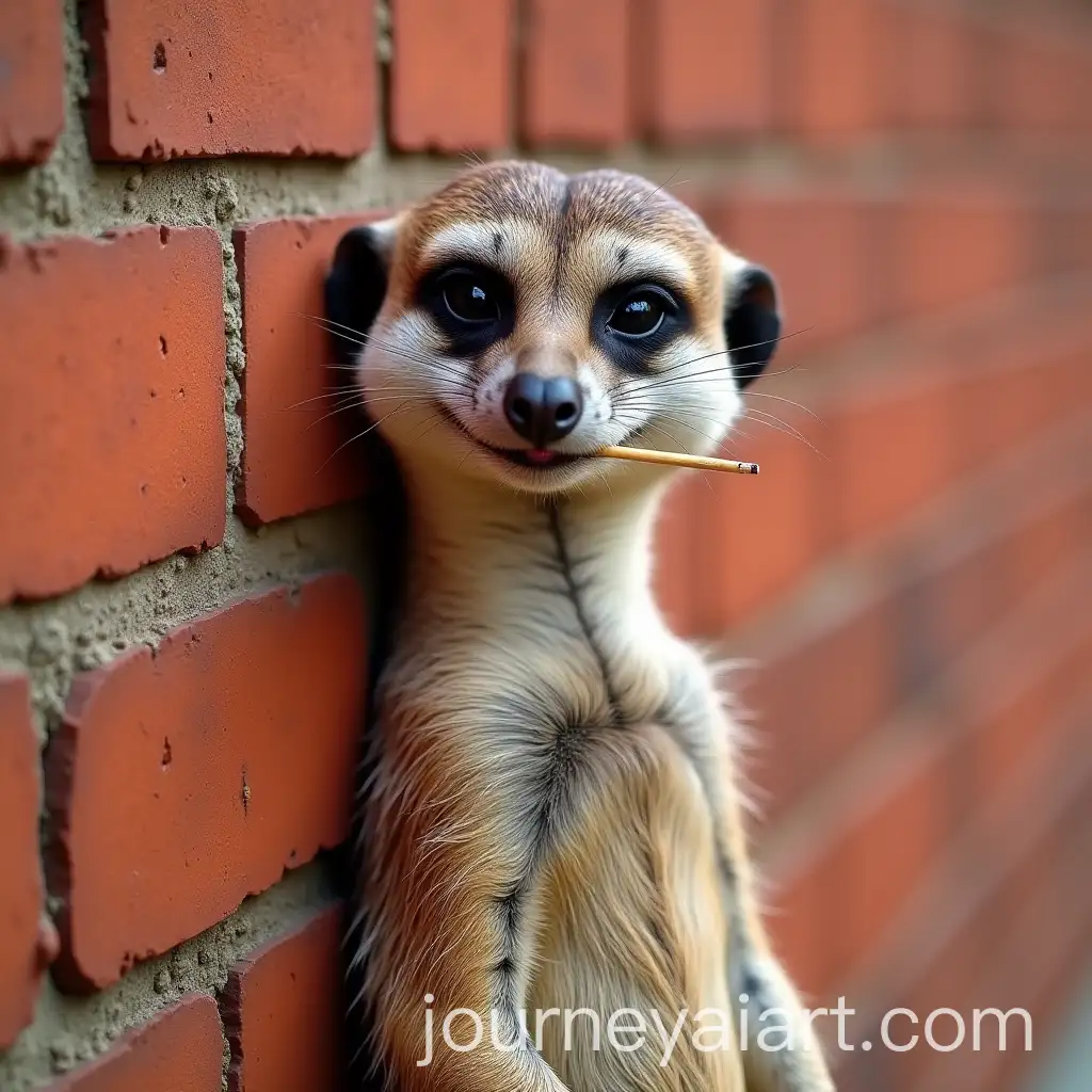 Mischievous-Meerkat-with-ToothpickAI-Image-Prompt-Expansion-Leaning-Against-Red-Brick-Wall