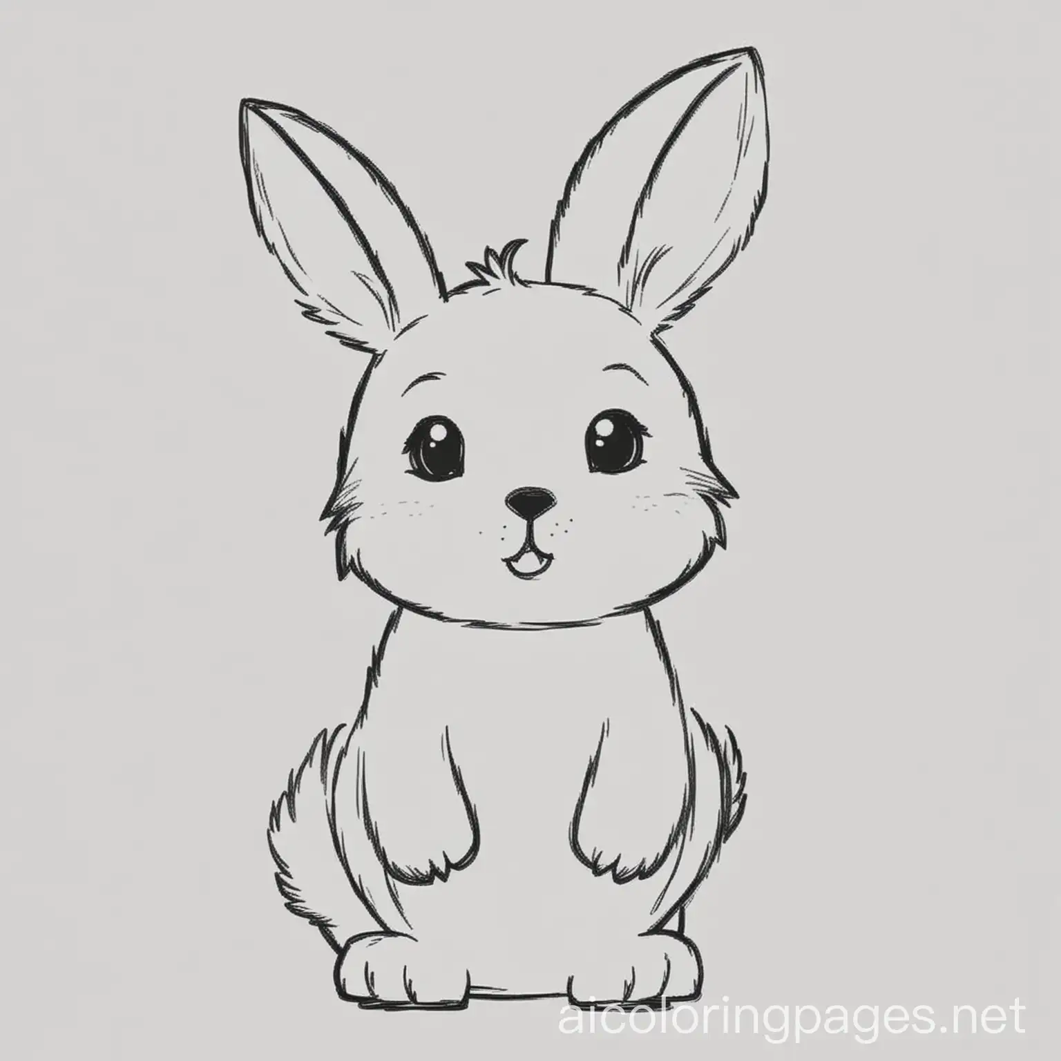 cute rabbit, Coloring Page, black and white, line art, white background, Simplicity, Ample White Space. The background of the coloring page is plain white to make it easy for young children to color within the lines. The outlines of all the subjects are easy to distinguish, making it simple for kids to color without too much difficulty