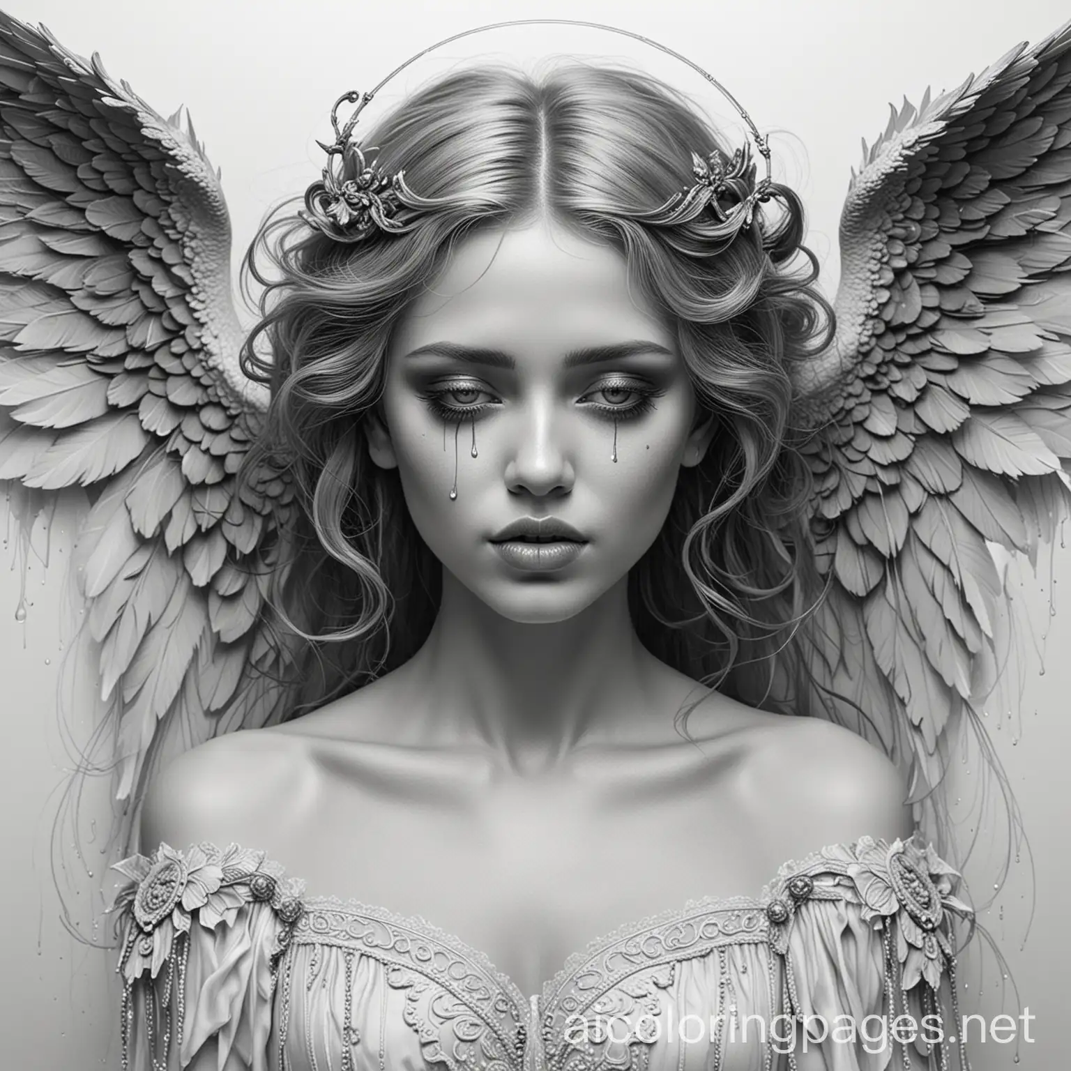 Gothic-Angel-Weeping-Tears-of-Black-Baroque-Style-Coloring-Page