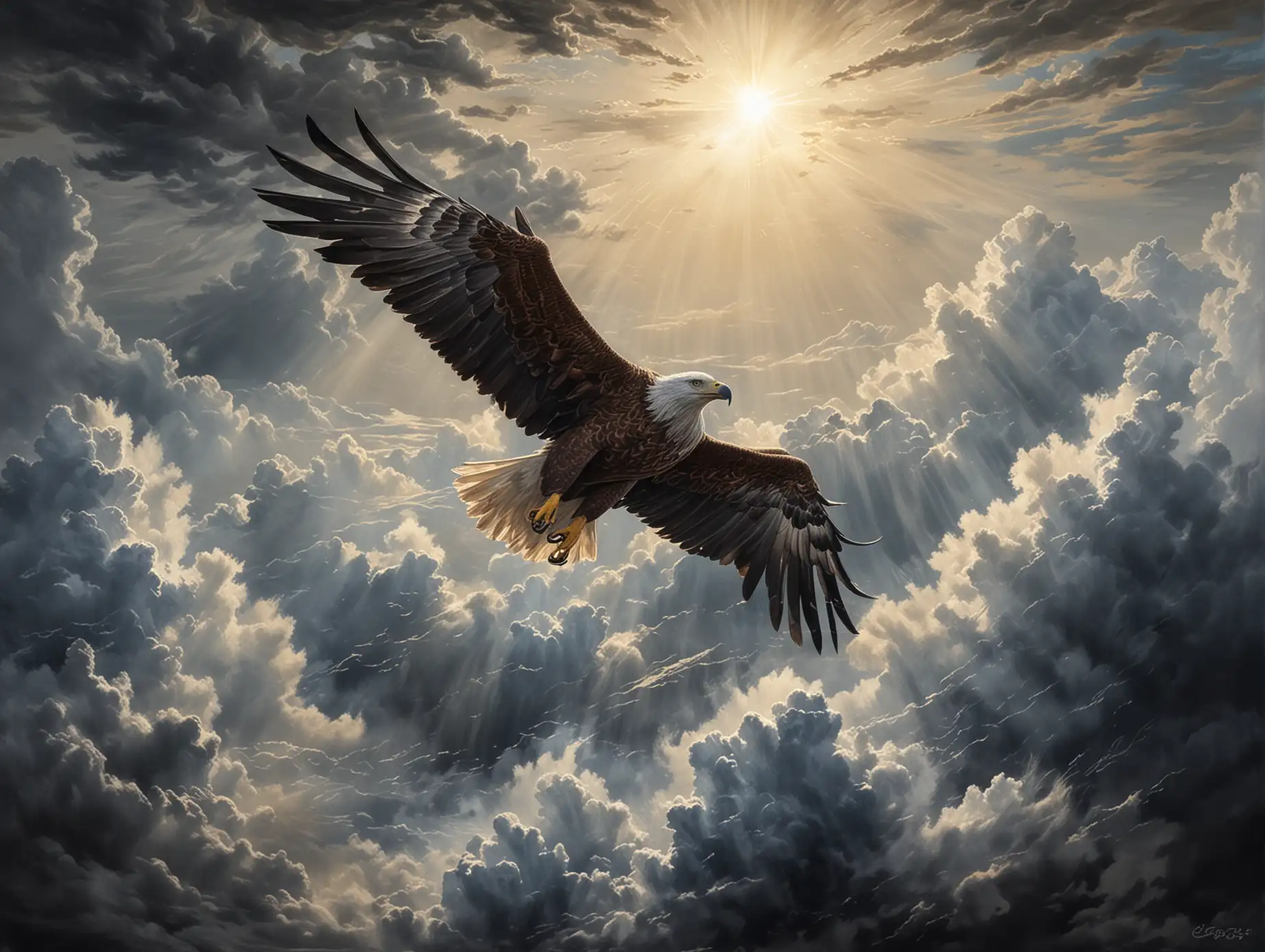 Majestic-Sea-Eagle-Soaring-Through-Sunlit-Clouds