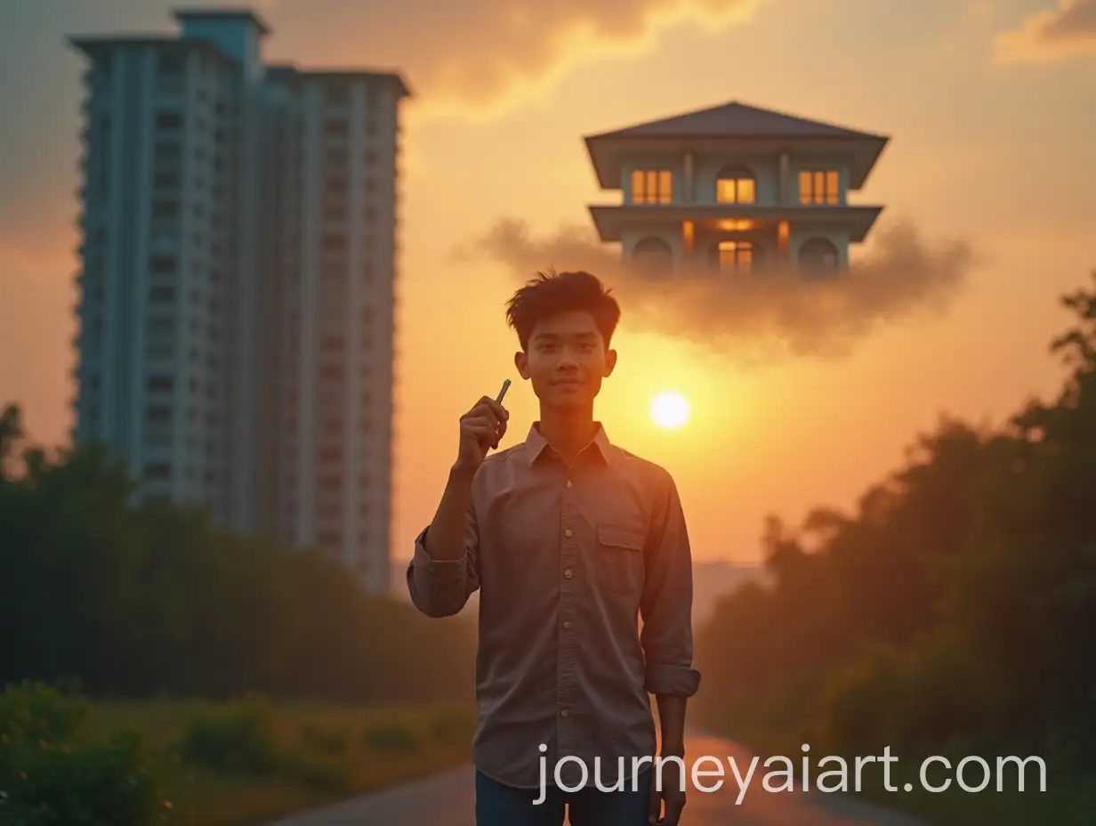 Young-Malaysian-Adult-HoldingAI-Image-Prompt-Expansion-House-Key-with-Dream-of-Luxury-Bungalow