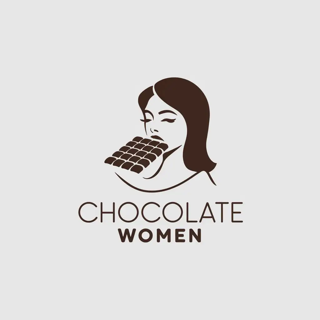 LOGO Design for Chocolate Women Minimalistic Vector Logo with Contour Woman Biting Chocolate