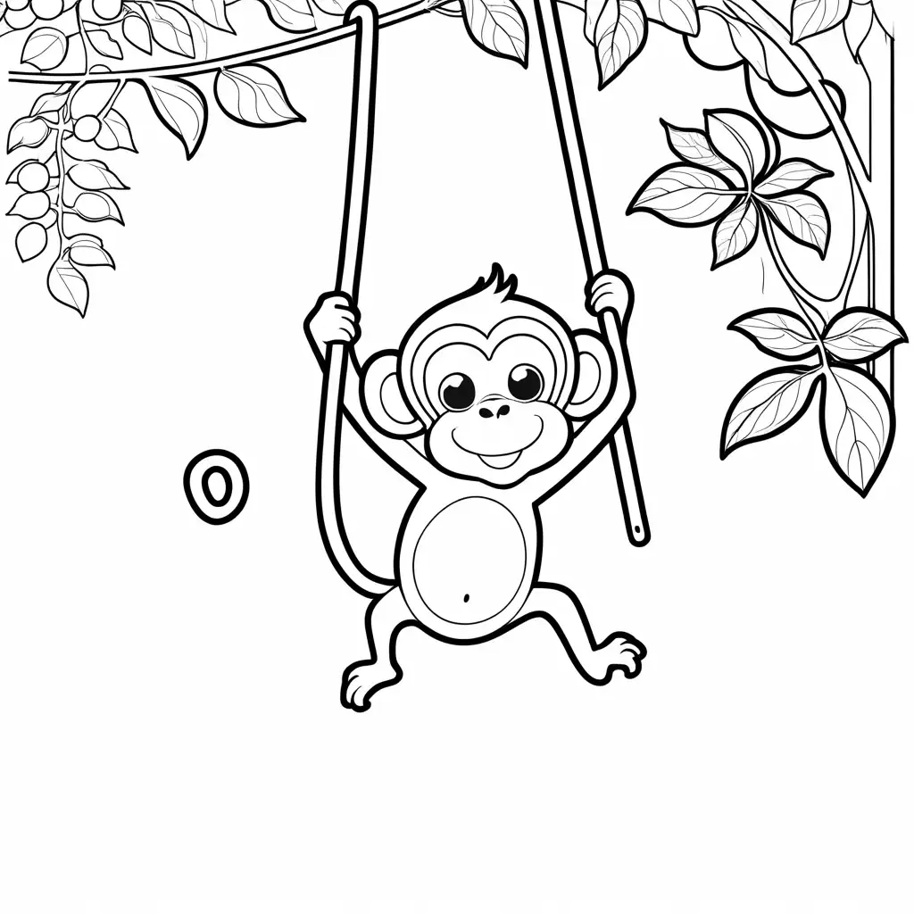 Monkey-Swinging-on-Vines-Coloring-Page