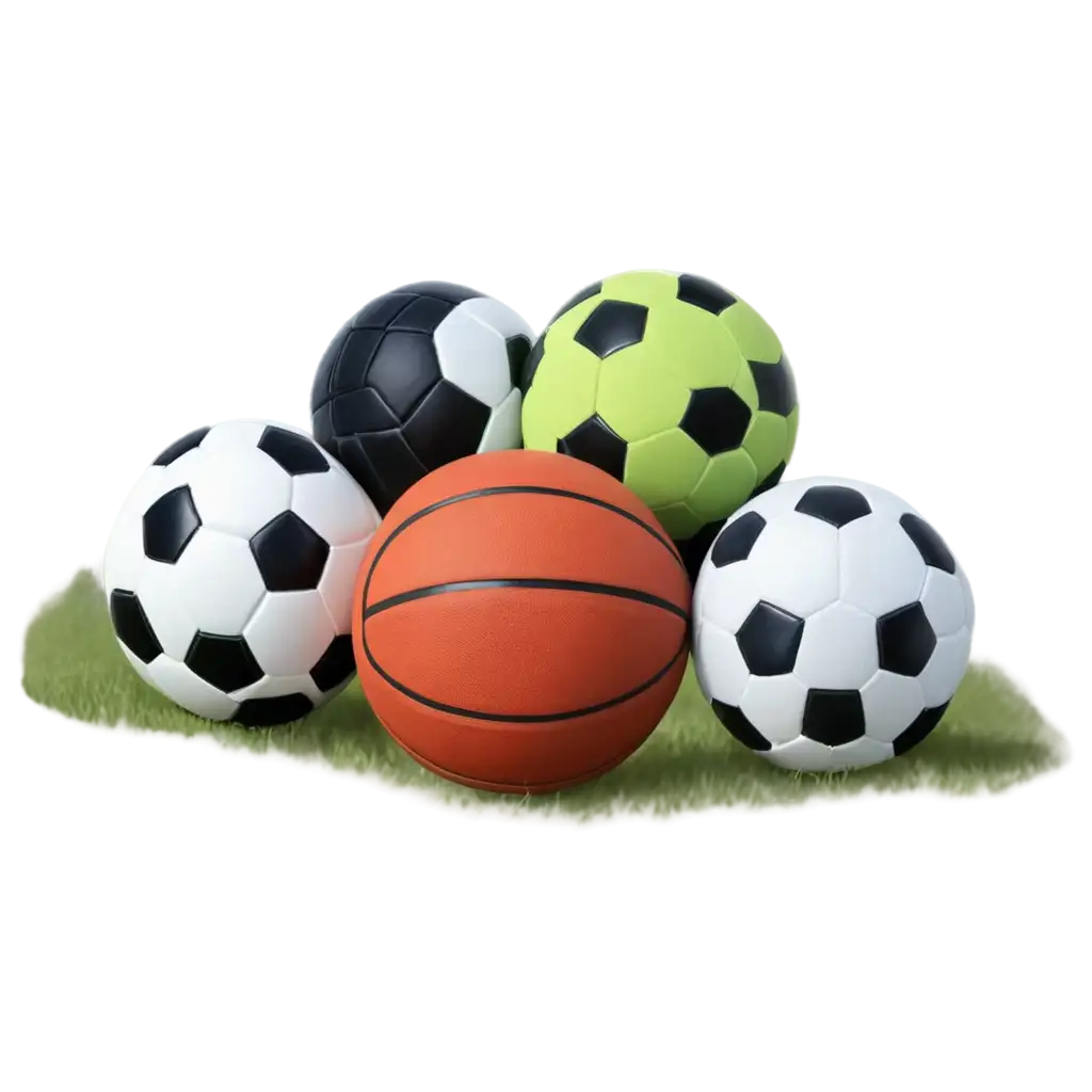 Dynamic-PNG-Image-of-Soccer-Volleyball-and-Basketball-Balls-with-Soccer-Gloves-on-Green-Lawn