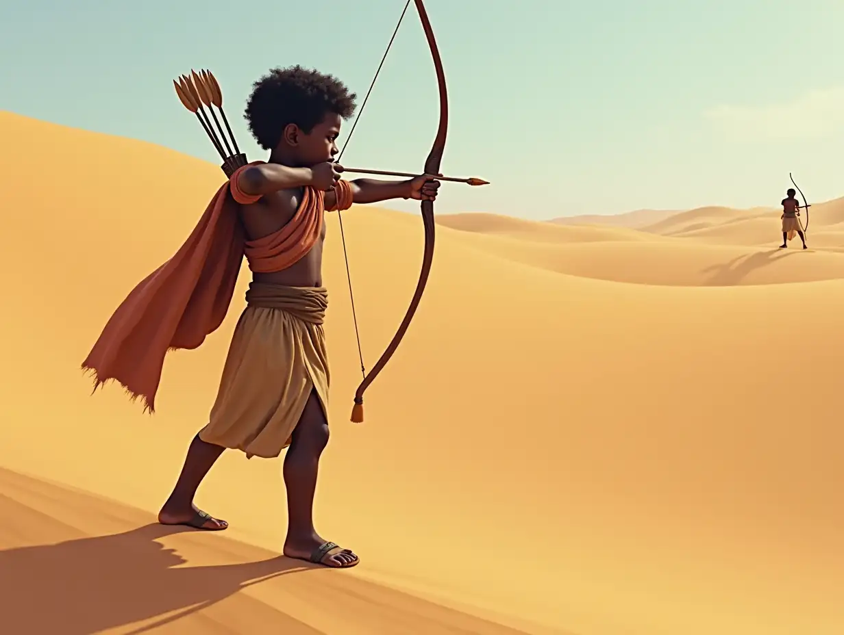 Young-African-Kushite-Archer-Aiming-Bow-in-Kush-Desert