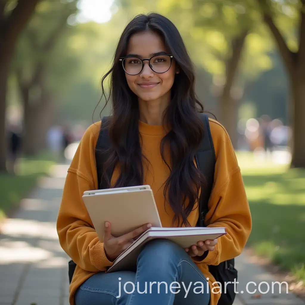 Indian-White-College-Girl-Sitting-in-College-Campus