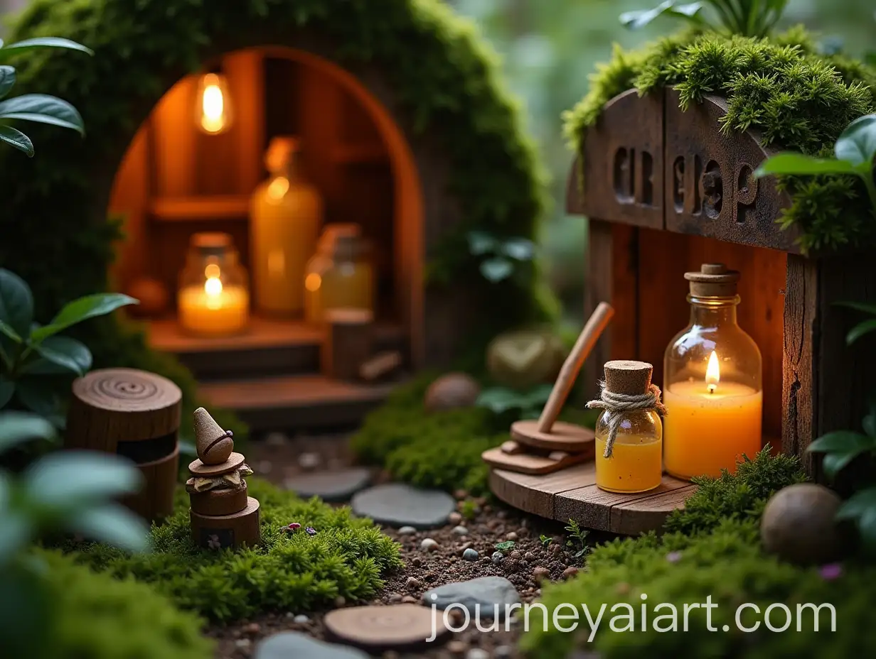 Magical-Miniature-Gnome-Factory-Crafting-Natural-Shampoo-in-a-Lush-Forest