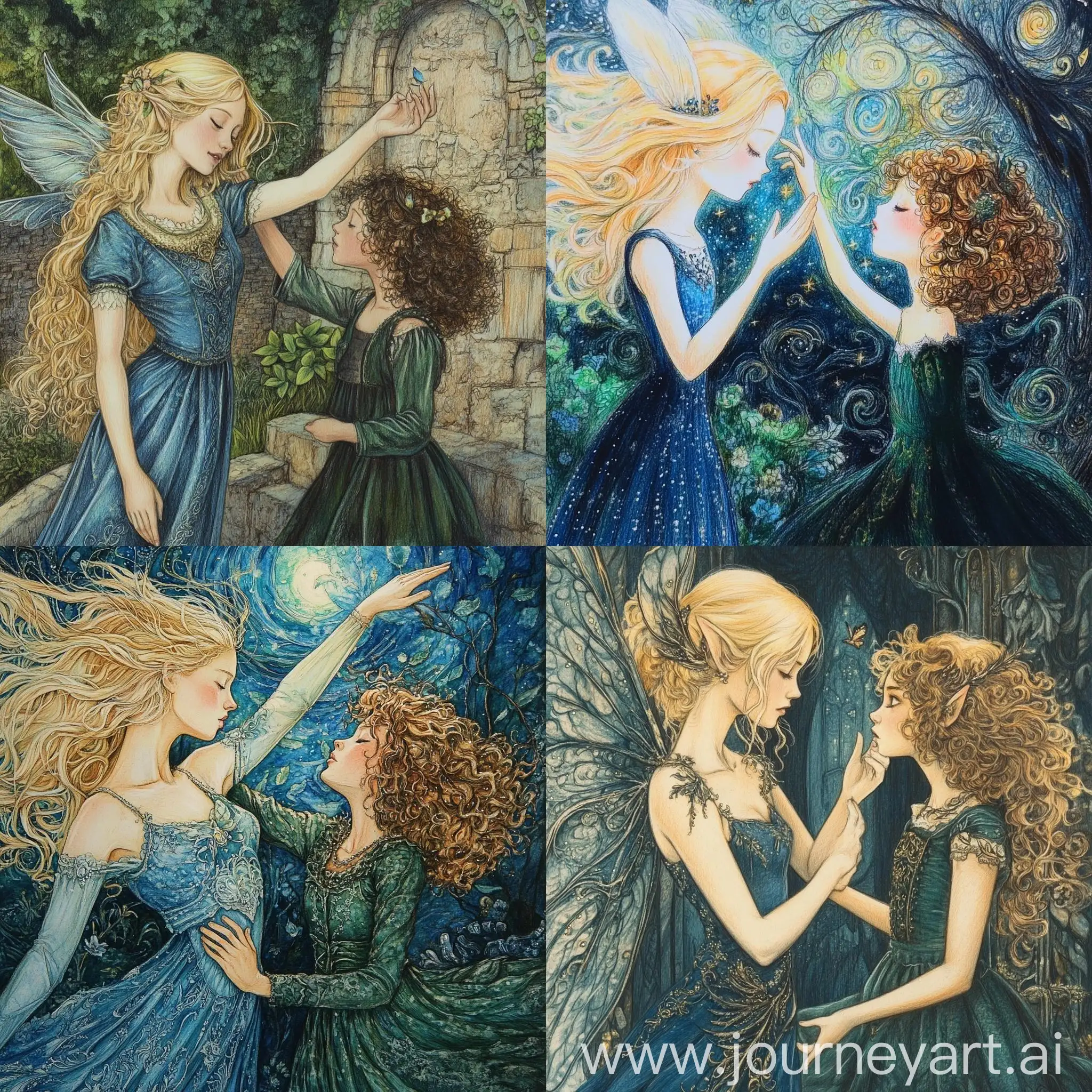 Blonde-Fairy-and-Curly-Girl-in-Magical-Interaction