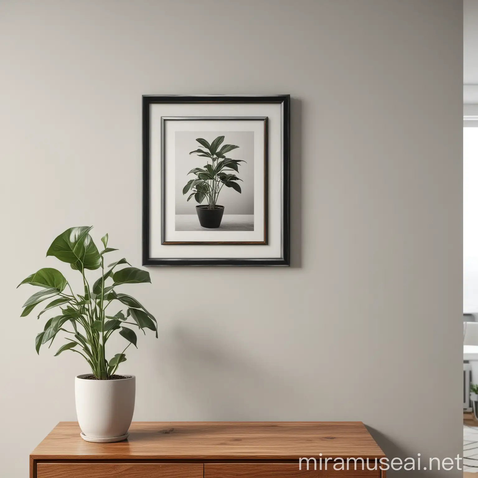 Minimalist Apartment Wall Decor with Picture Frame and Plant