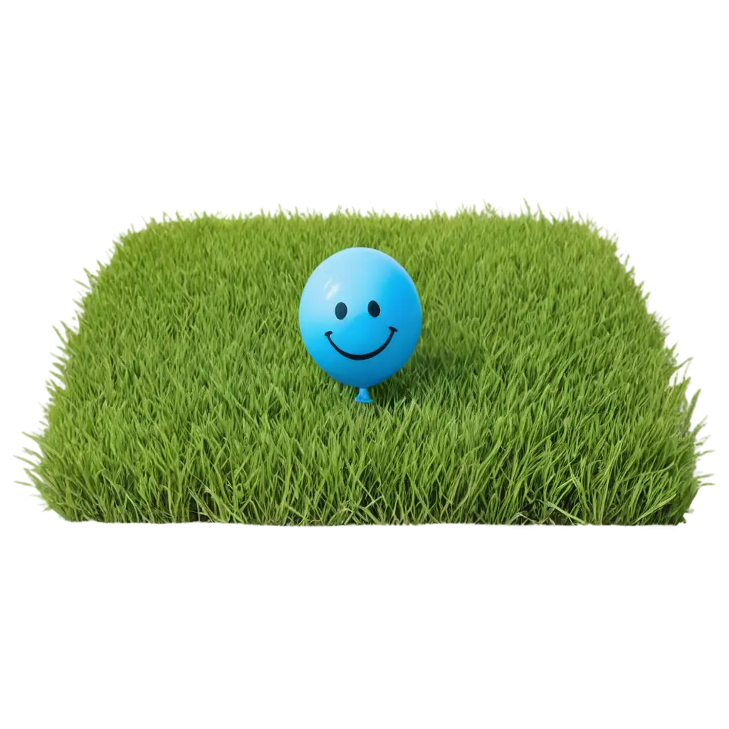 Sunny day blue color balloon with smile on green grass