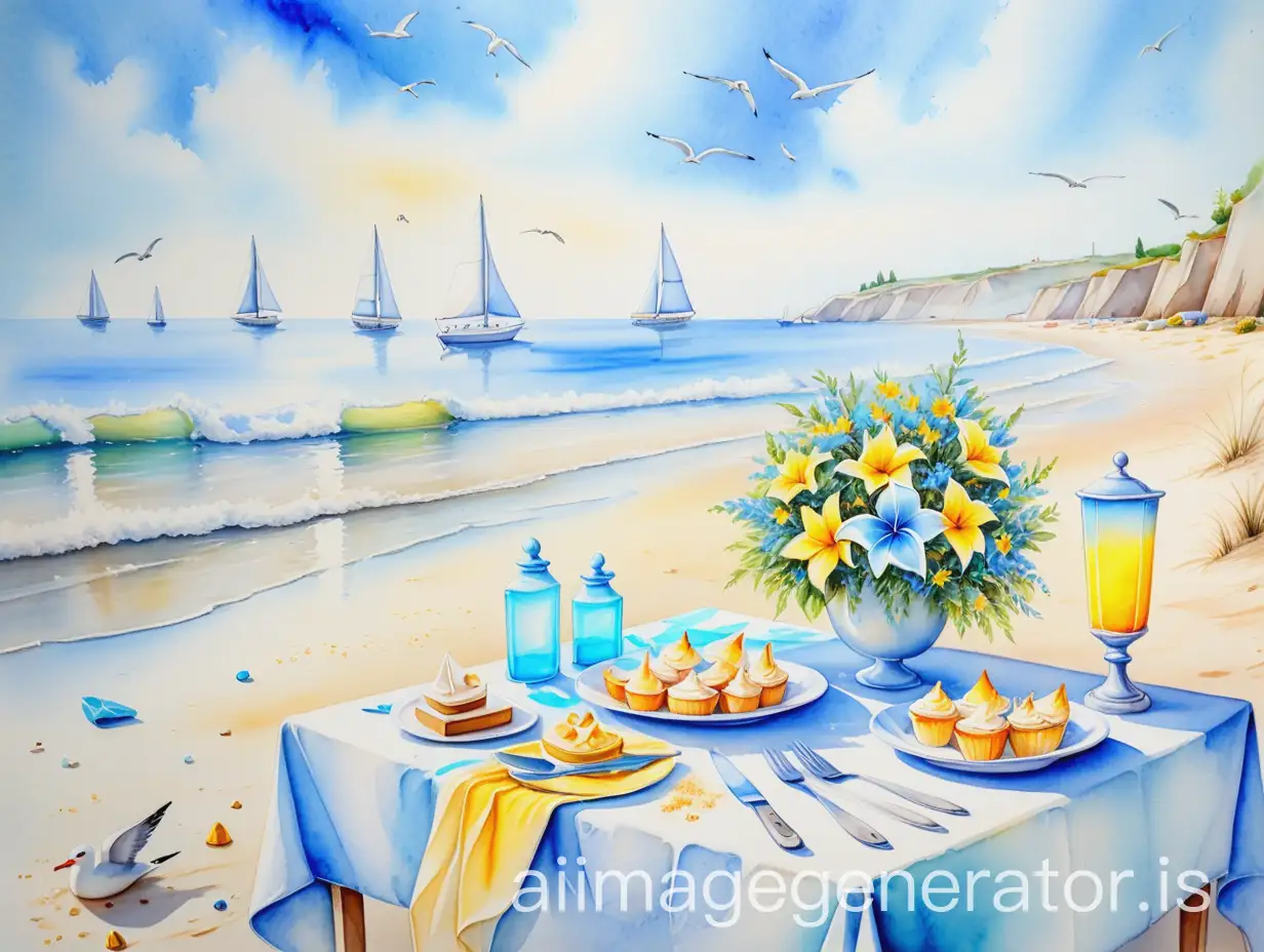 Summer-Beach-Party-with-Gifts-and-Seagulls