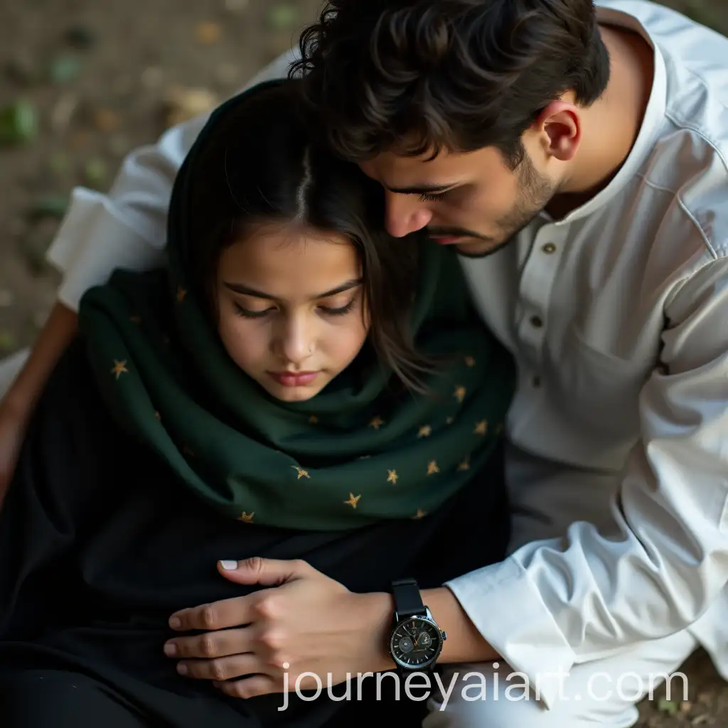 Tender-Moment-of-Affection-Young-Couple-in-Traditional-Attire
