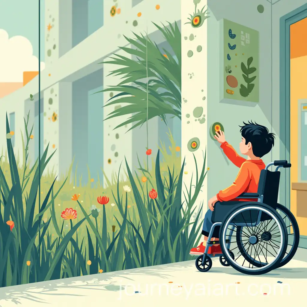 Child-in-Wheelchair-Interacting-with-Sensory-Wall-Featuring-Grass-Glass-and-Geometric-Shapes