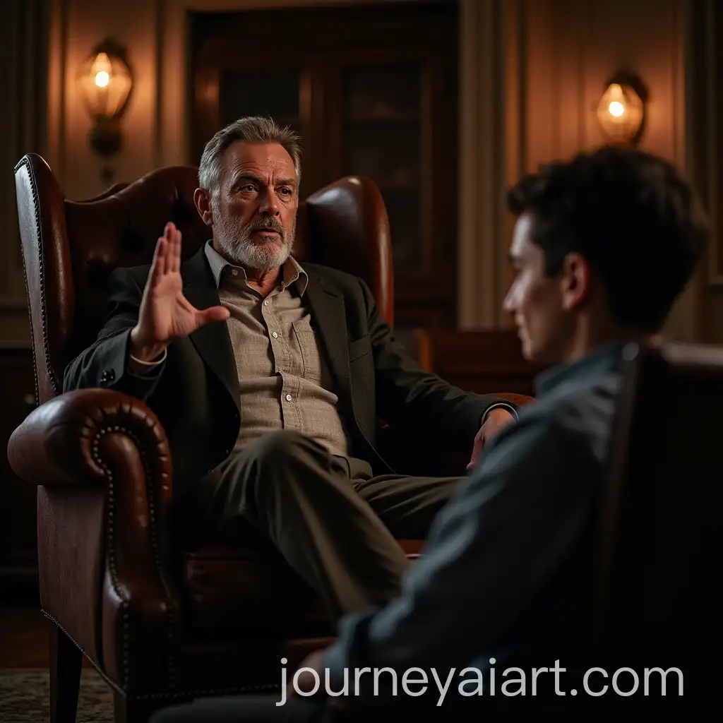 Mature-Father-and-Son-in-Vintage-Room-with-Paternal-Moment